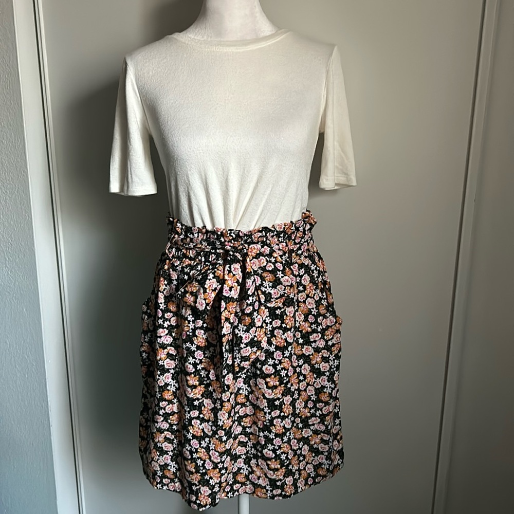 New BCBGeneration Women’s Floral Print Paper Bag Waist Pull On Midi Skirt